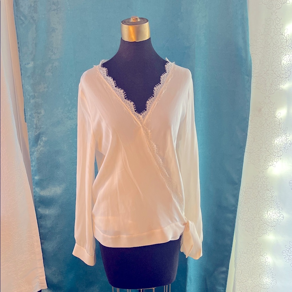 Sexanne Elegant White Lace Trim Blouse